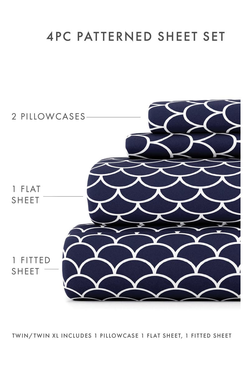 Premium Ultra Soft Scallops Pattern 4-Piece Bed Sheet Set, Alternate, color, NAVY