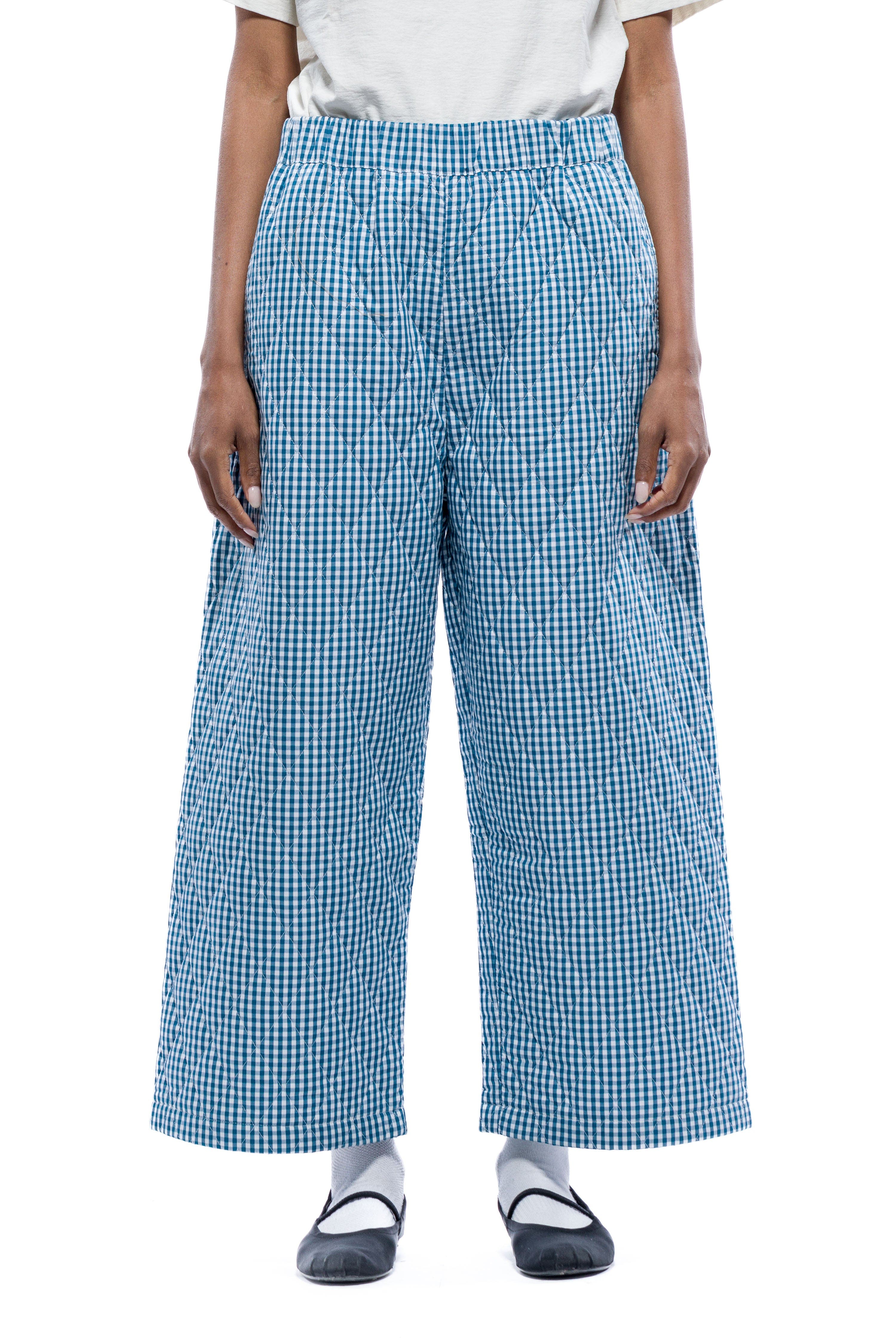 Toit Volant Aretha Quilted Pants in Teal & White Gingham 