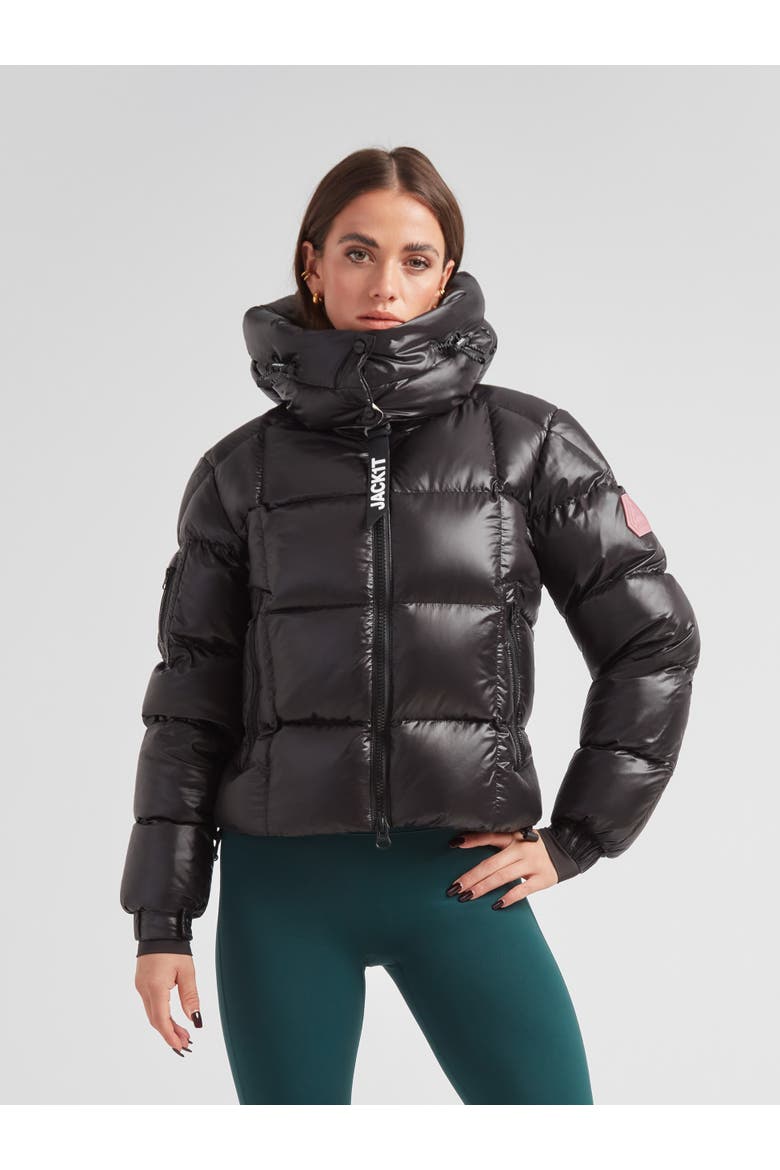 EZ Boxed Hooded Cropped Puffer Coat, Main, color, BLACK/STONE