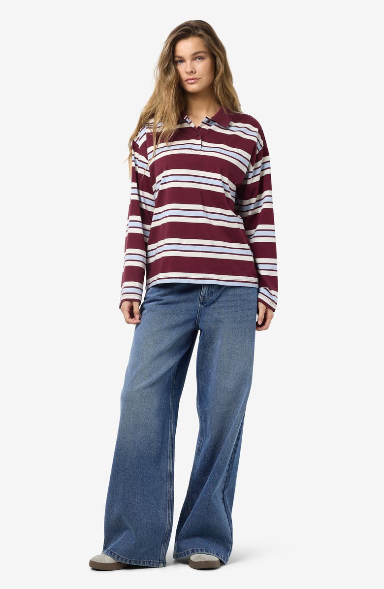 Noisy may Aura Long Sleeve Polo Shirt, Alternate, color, Windsor Wine Stripes