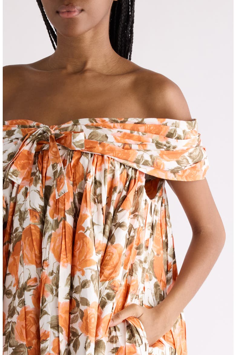 Rose Print Organic Cotton Poplin Babydoll Dress, Alternate, color, WHITE - ORANGE 1