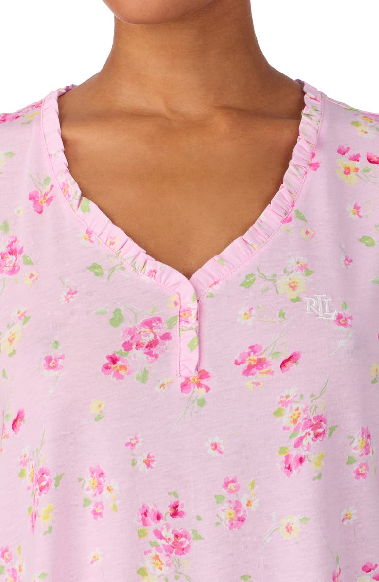 Lauren Ralph Lauren Short Sleeve Ruffle V-Neck Nightgown, Alternate, color, Pink Floral