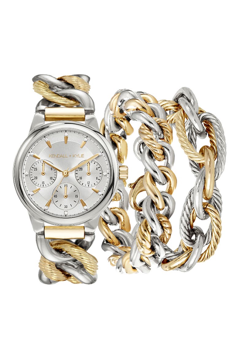 Chain Watch & Bracelet 2-Piece Set, 32mm, Main, color, GOLD/ SILVER
