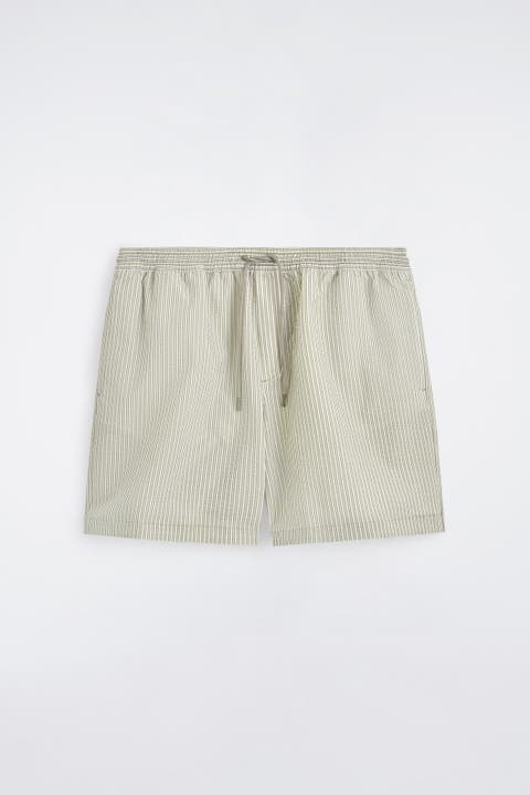 Striped Seersucker Drawstring Swim Trunks