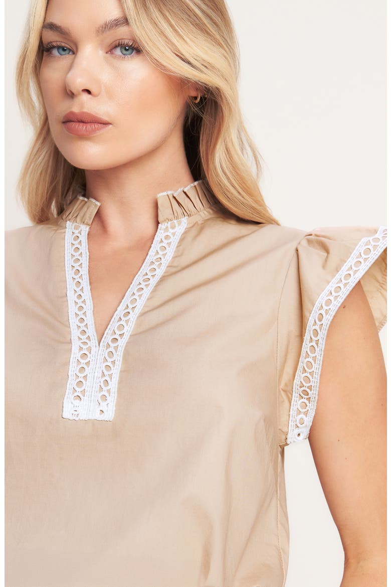 Flutter Sleeve Woven Top, Alternate, color, TAUPE