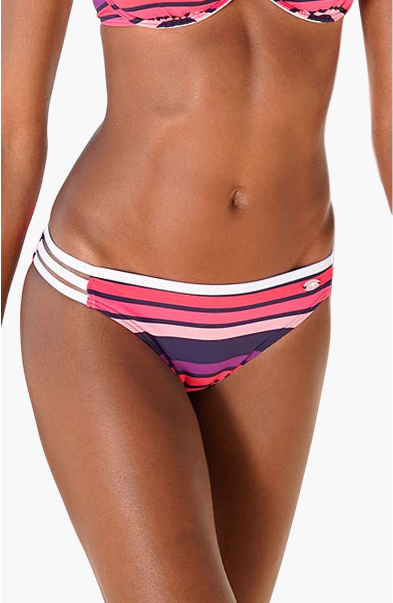 LASCANA Women's Strappy Striped Bikini Bottom, Main, color, Pink Multi