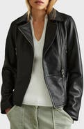 Reiss Febe Belted Leather Moto Jacket