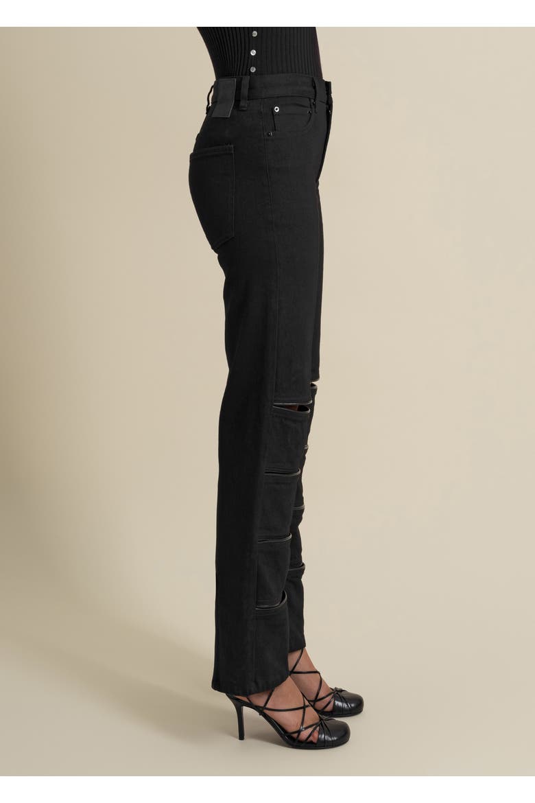 Arcana Slim-Fit Mid-Rise Leather-Trim Jeans, Alternate, color, Black