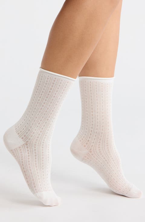 Lilas Pointelle Stitch Crew Socks