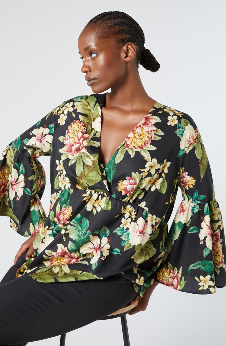 Marina Rinaldi Barbano Cotton Satin Peplum Top, Alternate, color, Black