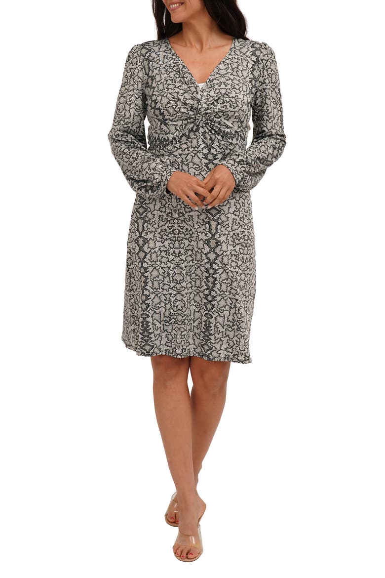Long Sleeve Empire Waist Dress, Main, color, TILE SNAKE BLACK WHITE