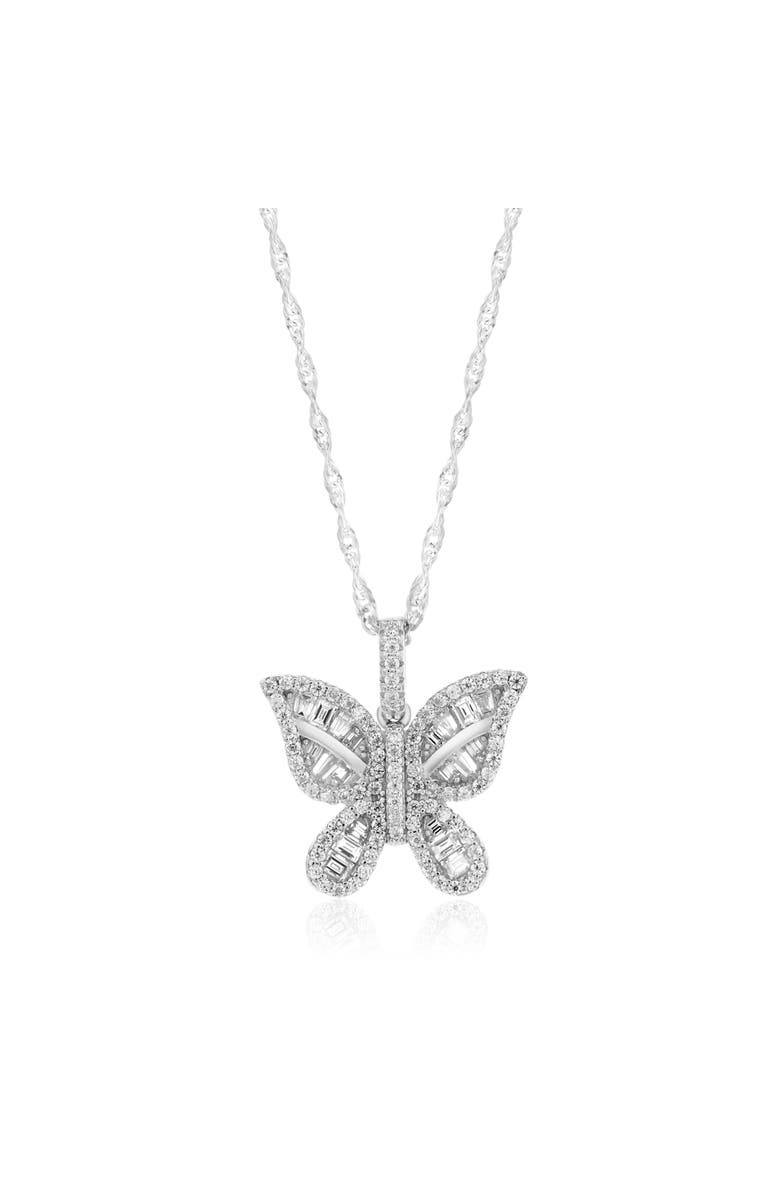 Donatello Gian Sterling Silver Moissanite Butterfly Pendant Necklace, Main, color, Silver