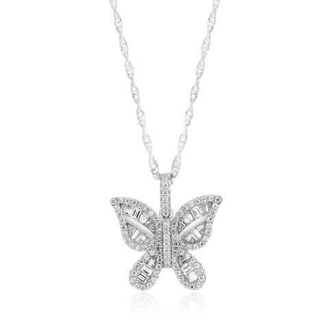 Sterling Silver Moissanite Butterfly Pendant Necklace
