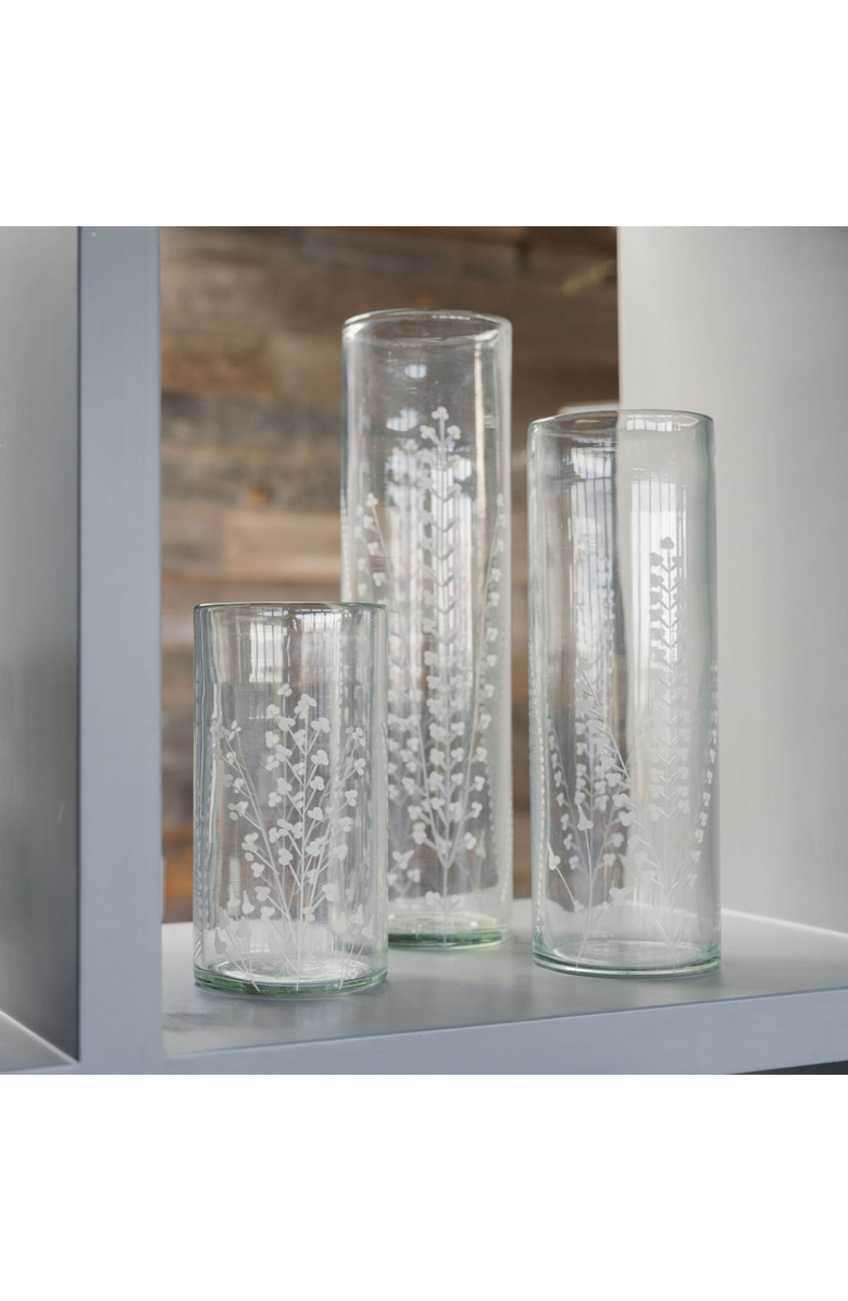 CG Hunter Etched Glass Tall Vases & Candleholders, Alternate, color, Glass