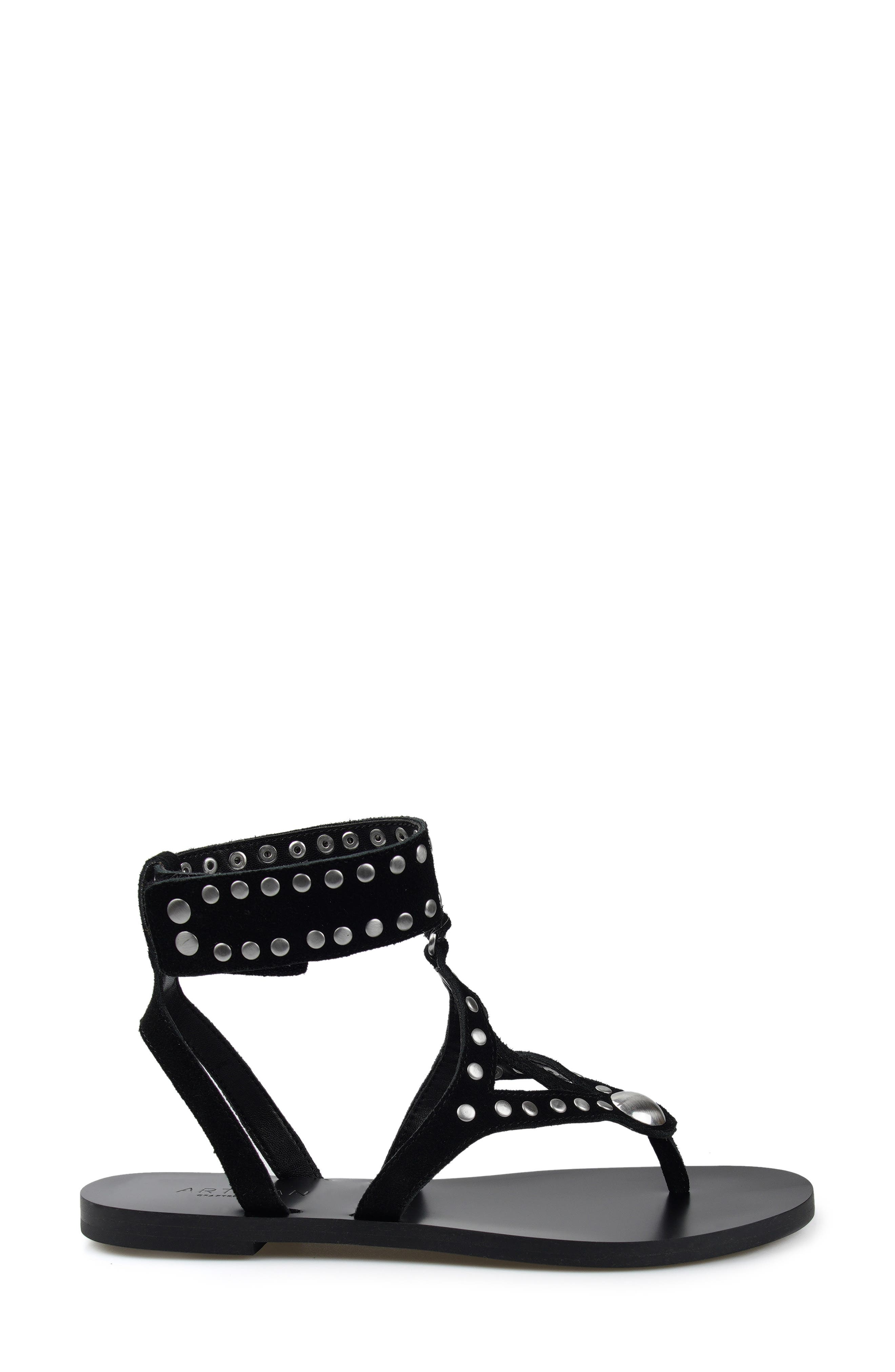 Leessa Studded Leather Thong Sandal, Alternate, color, BLACK SUEDE