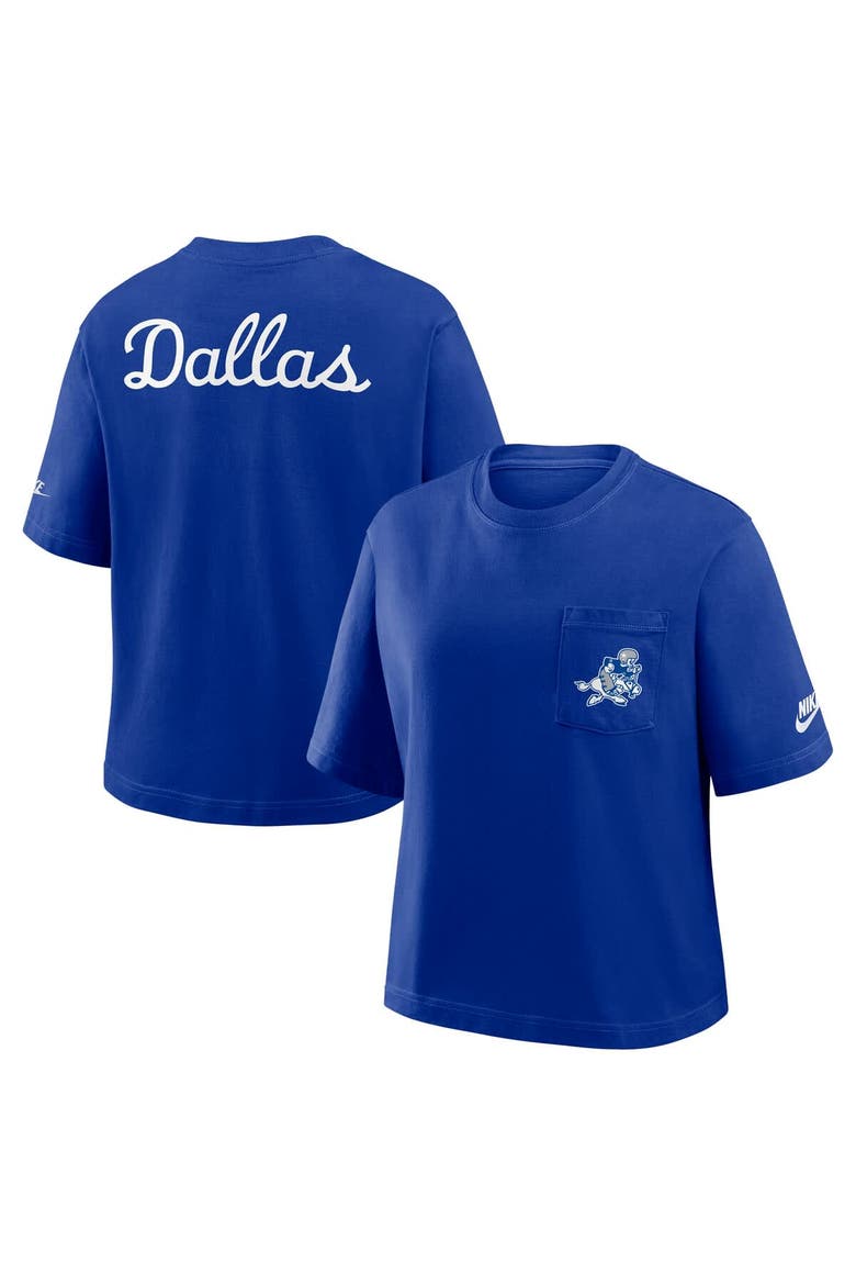 Women's Nike Navy Dallas Cowboys Rewind Pocket Boxy T-Shirt, Alternate, color, Navy