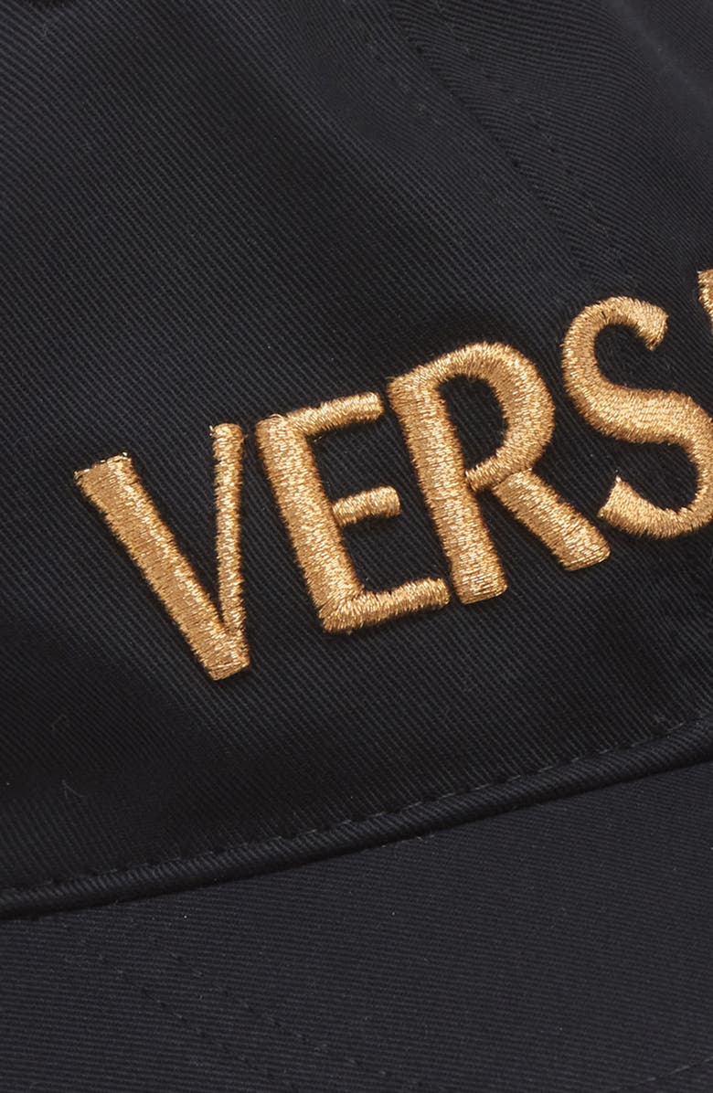 Versace Embroidered Metallic Logo Cotton Drill Baseball Cap, Alternate, color, 