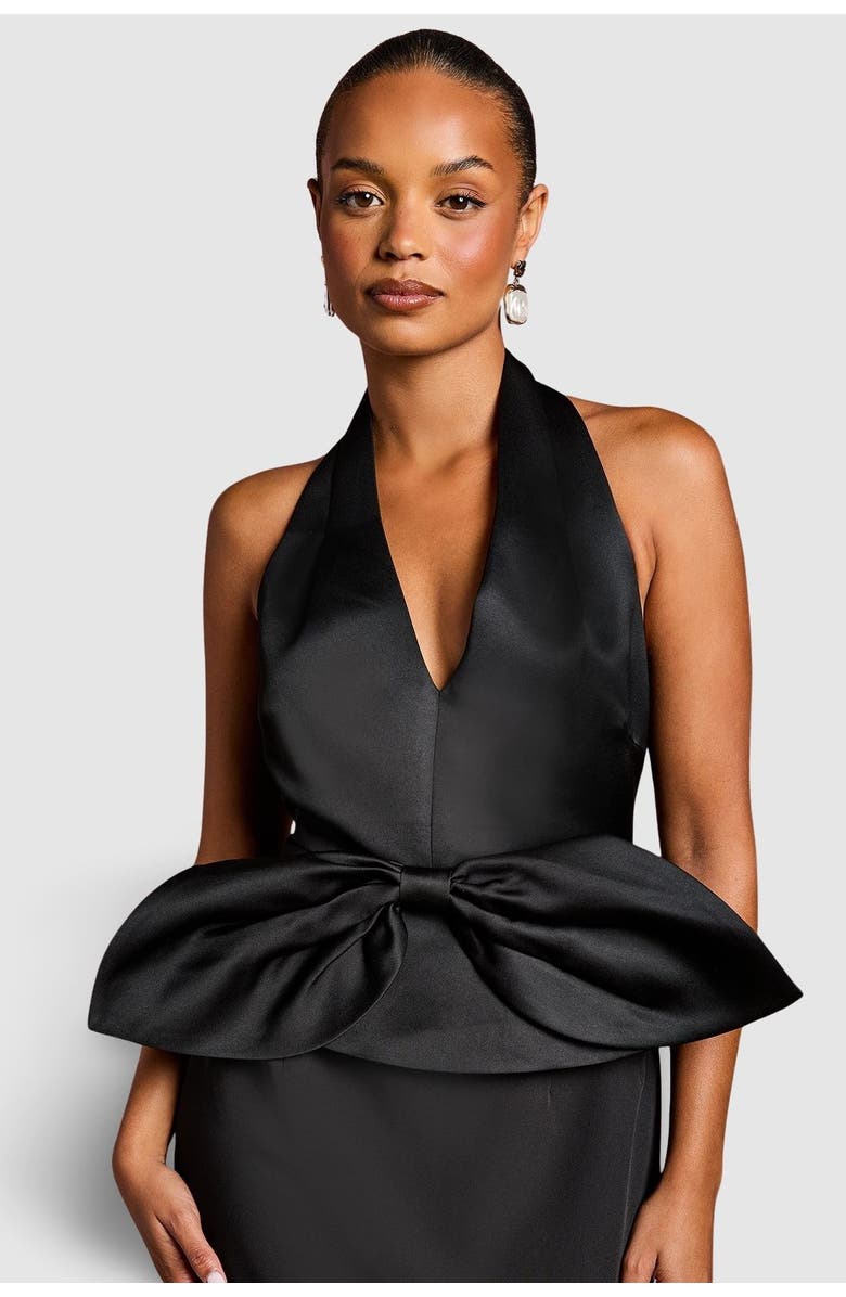 Coast Petite Halter Satin Column Midi Dress, Alternate, color, Black