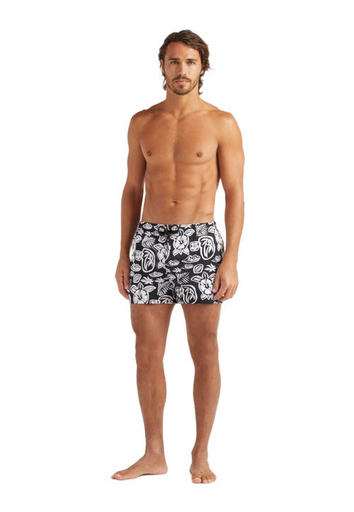 Vilebrequin Men's Tahiti Turtles Stretch Swim Shorts in Noir 