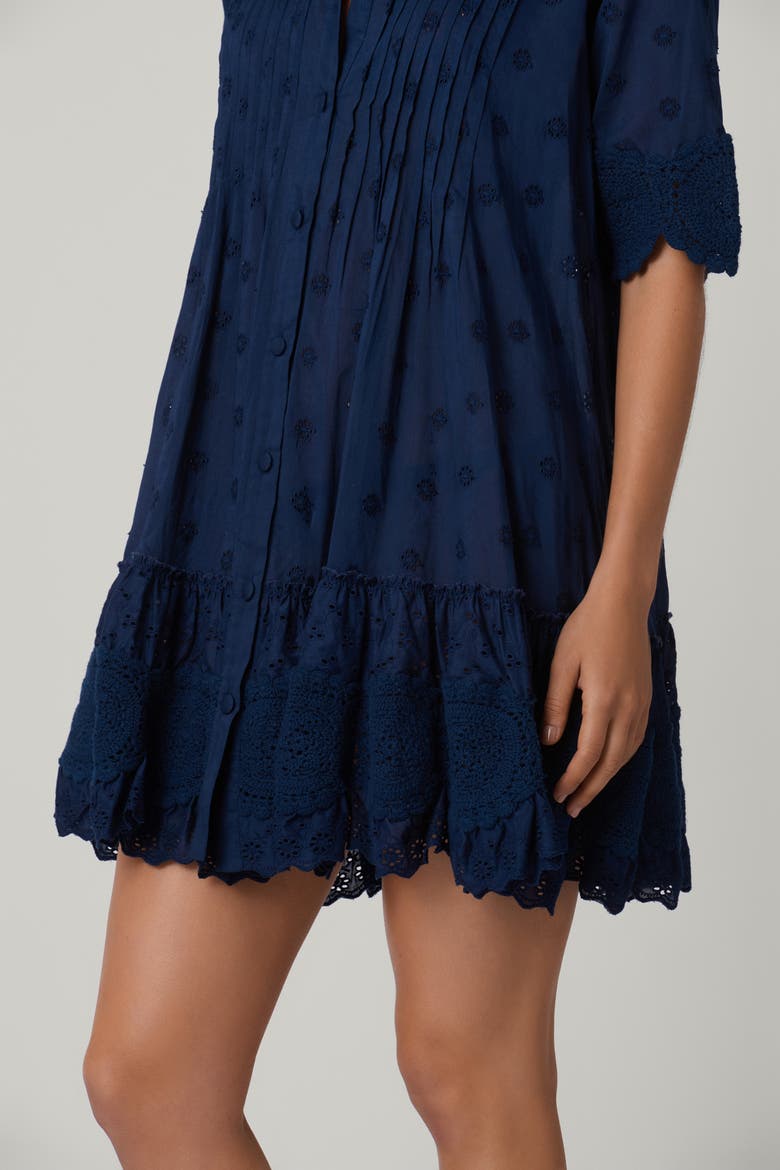 Milos Eyelet Mini Dress Cover Up, Alternate, color, Navy