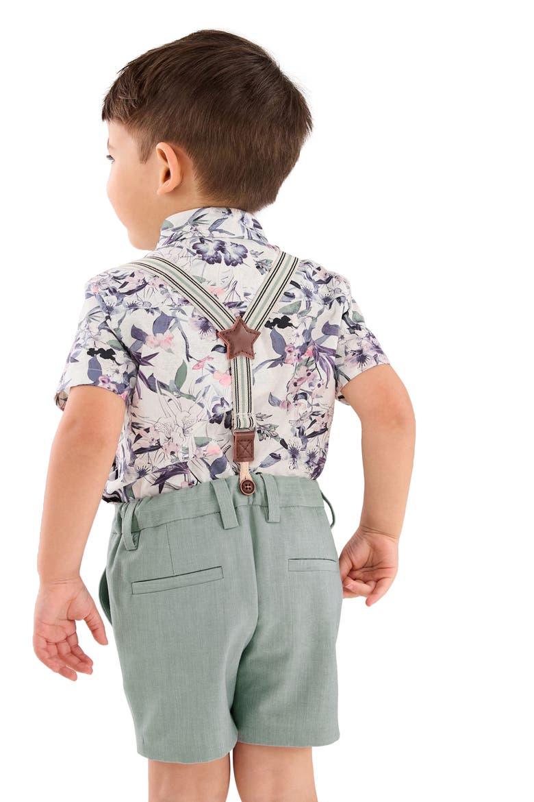 Kids' Floral Button-Up Shirt, Shorts & Suspenders Set, Alternate, color, BLUE