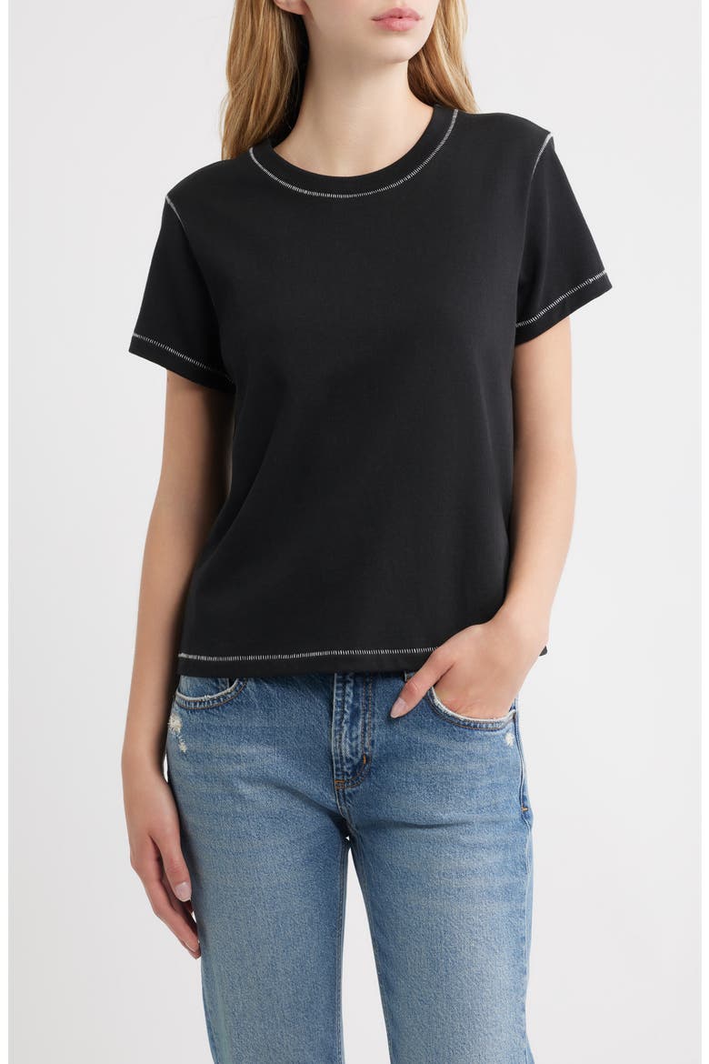 Girlfriend Cotton T-shirt with Contrast Stitching, Main, color, BLACK CONTRAST STITCH