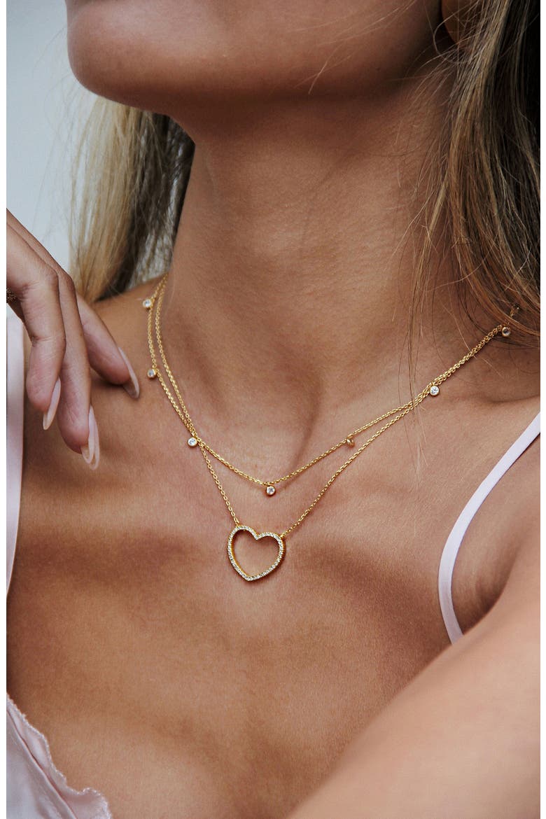 Dainty Heart Set of 2 Pendant Necklaces, Alternate, color, GOLD