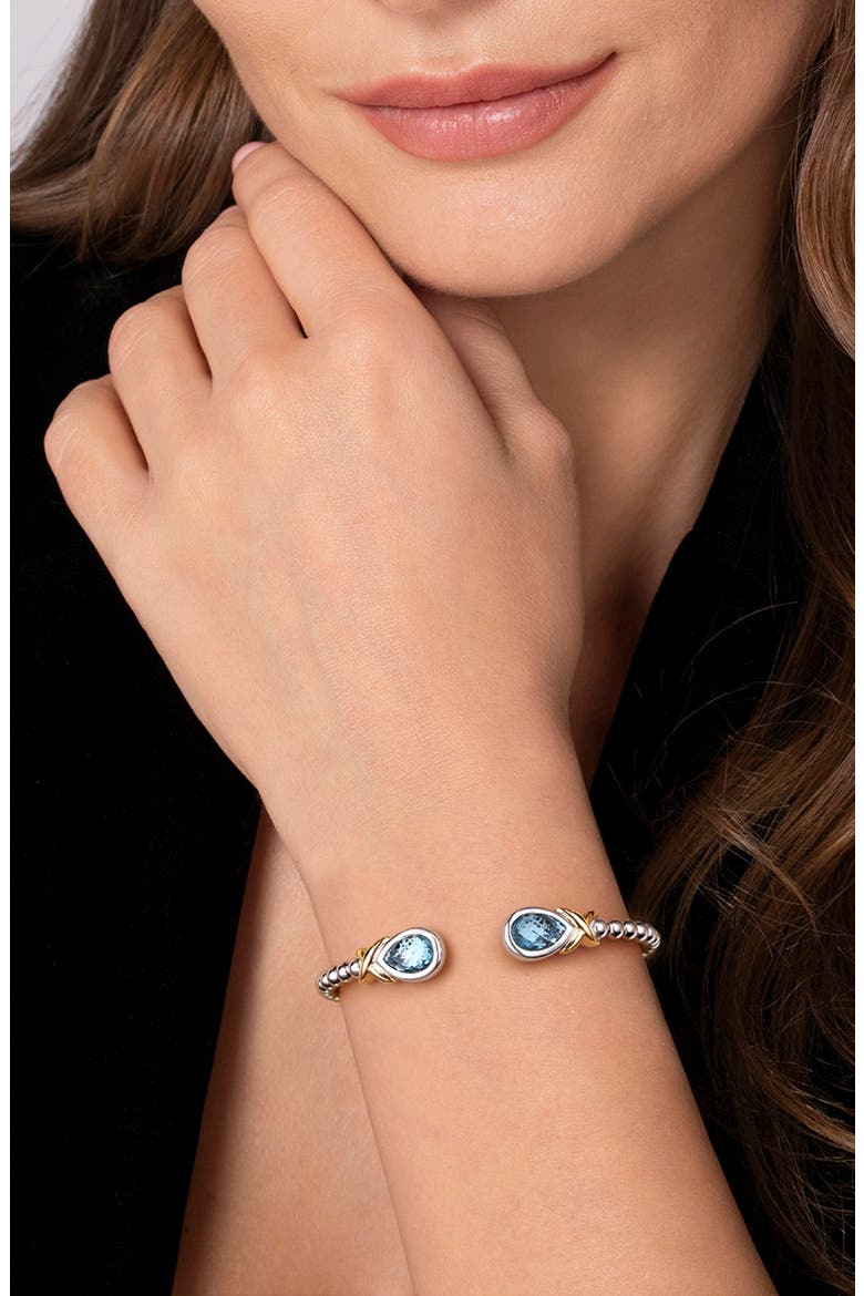 Bujukan Blue Topaz & 14K Gold Sterling Silver Bangle Bracelet, Alternate, color, SILVER/ 14K YELLOW GOLD