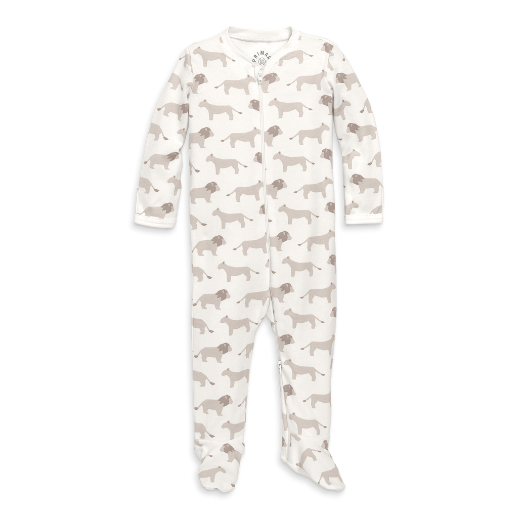 Primary Baby Organic Animal Friends Zip Footie In Sand Baby Lions