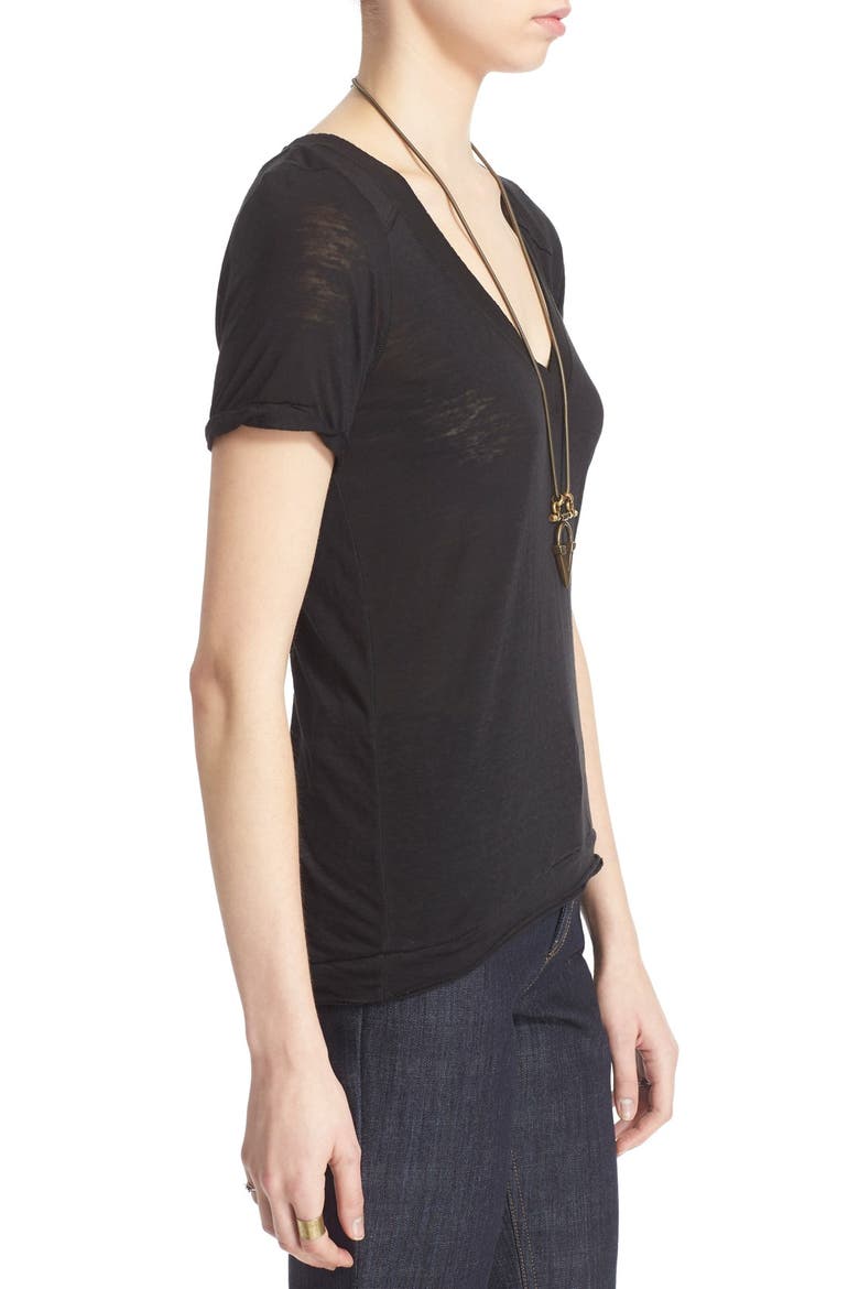 'Pearls' Raw Edge V-Neck Tee, Alternate, color, BLACK