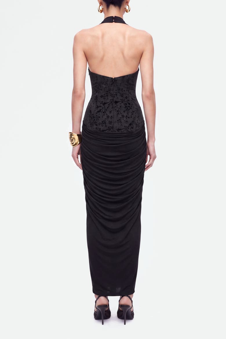 Jacquard Halter Neck Maxi Dress, Alternate, color, Black