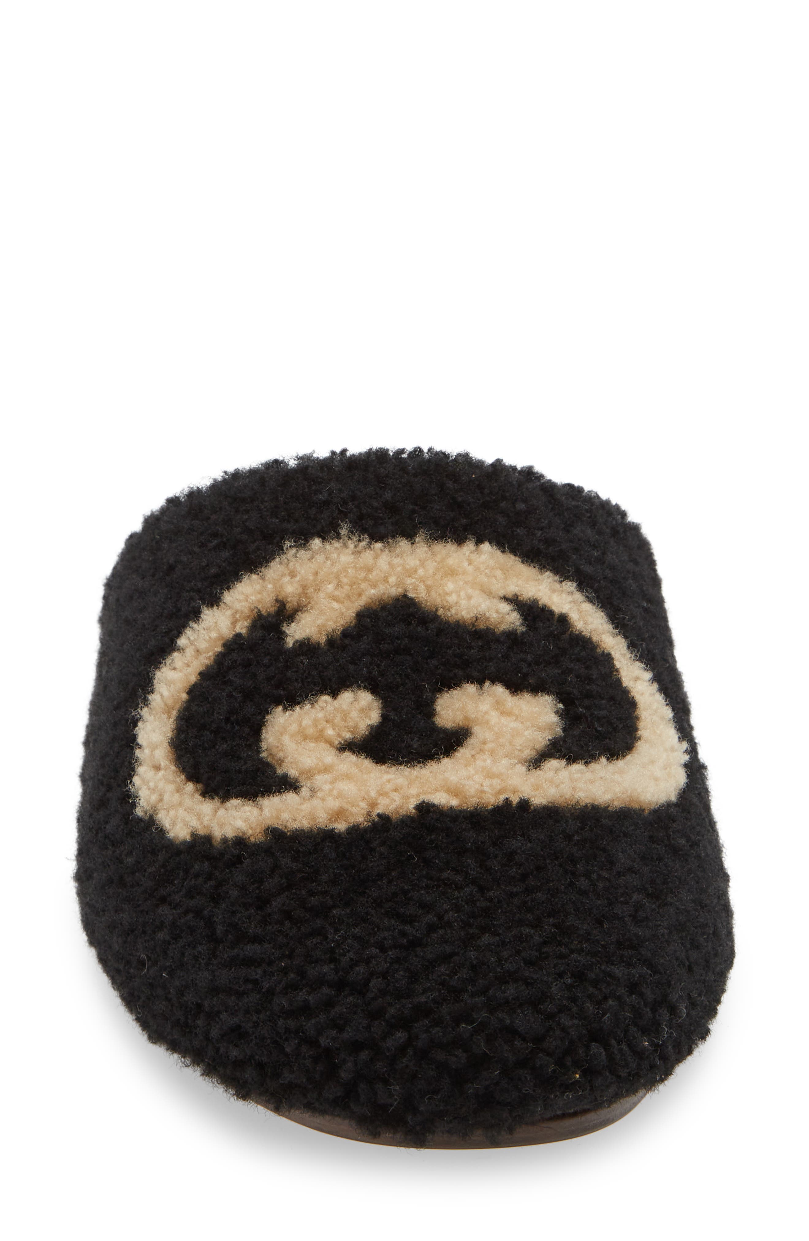 Gucci Flamel Logo Faux Shearling Slipper, Alternate, color, 