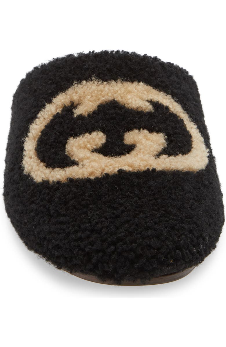 Gucci Flamel Logo Faux Shearling Slipper, Alternate, color,