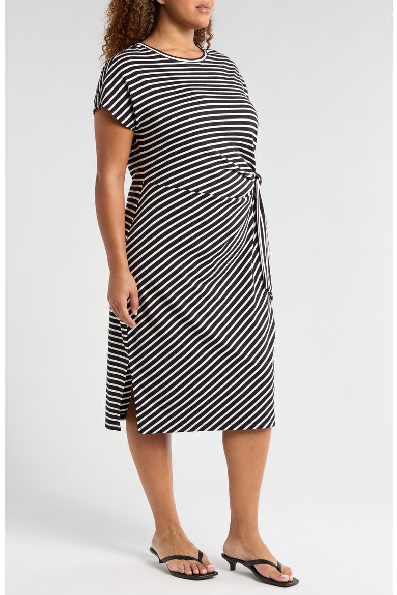 Crescent Knot T-Shirt Dress, Alternate, color, BLACK/ WHITE STRIPE