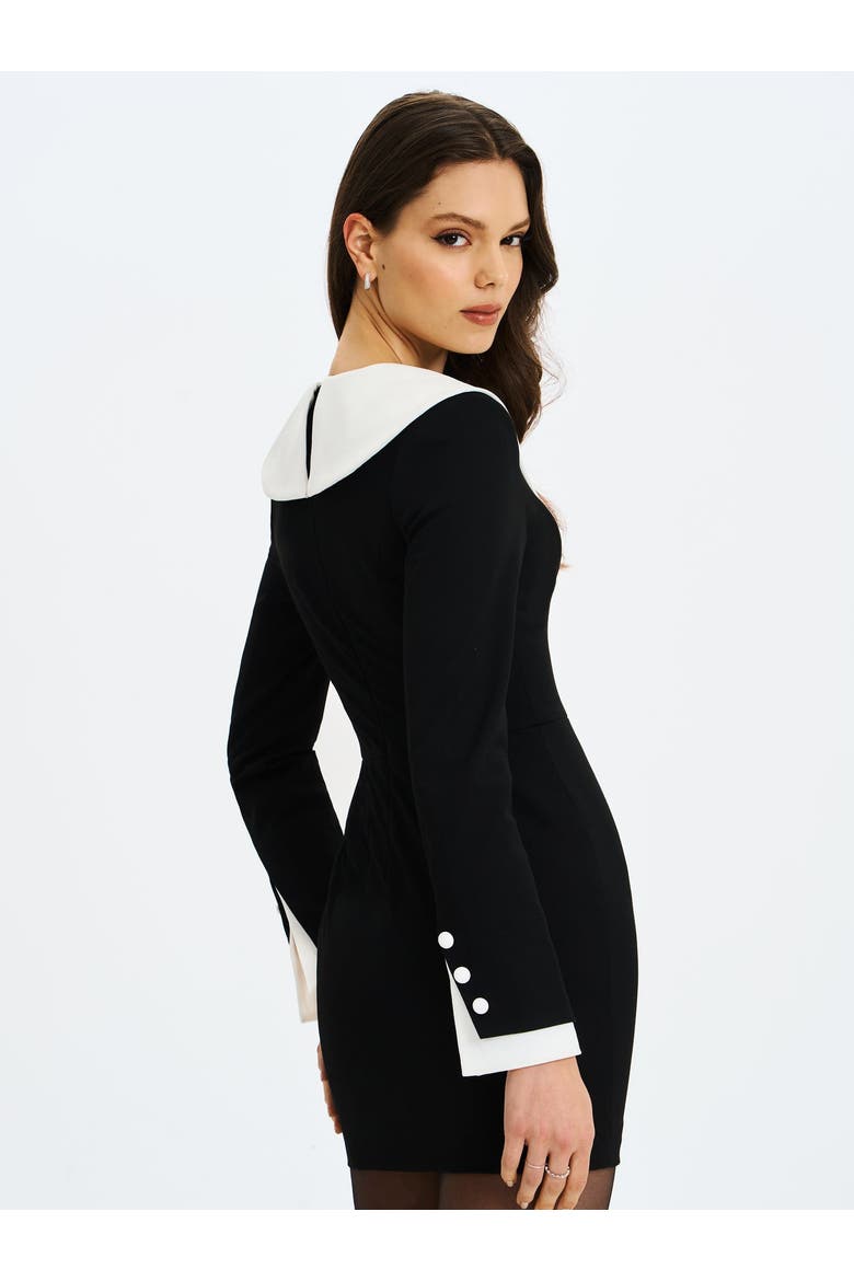 Heather Collared Decorative Button-Front Mini Dress, Alternate, color, Black