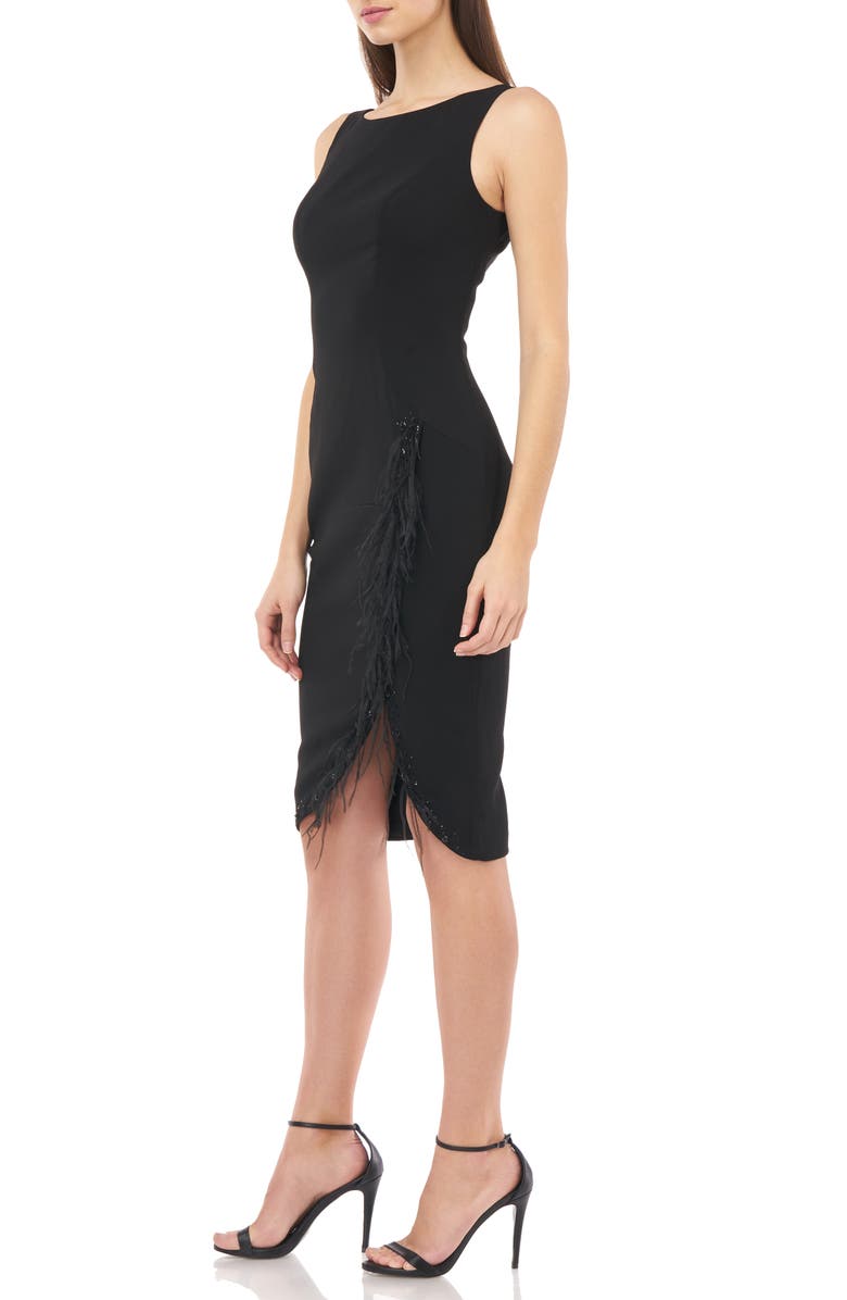 Carmen Marc Valvo Infusion Bead & Feather Trim Sleeveless Crepe Cocktail Dress, Alternate, color, 