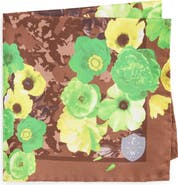 CLIFTON WILSON Green & Brown Floral Silk Pocket Square