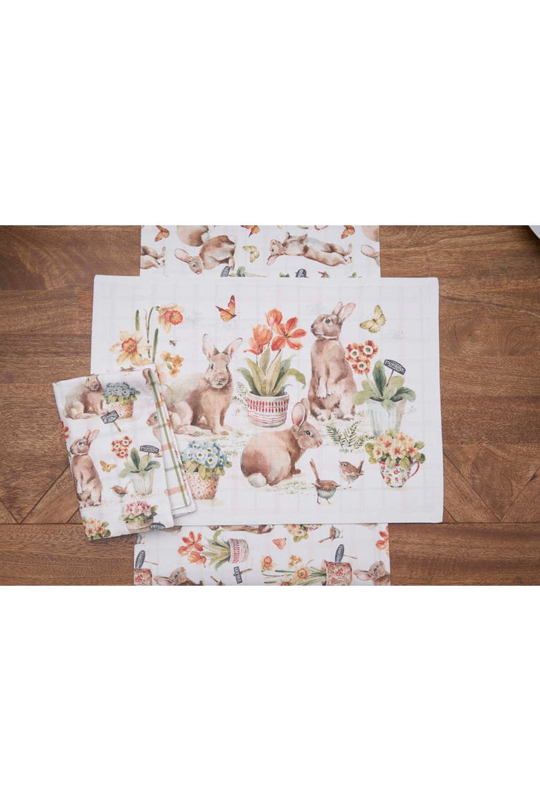 Little Garden Easter Rabbits 100% Cotton Graphic Print Table Runner 14" x 72", Alternate, color, Yellow