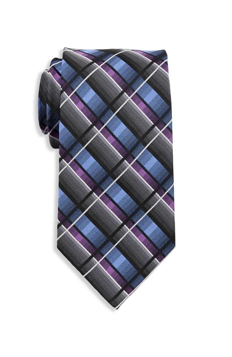 Synrgy by DXL Big & Tall Multicolored Plaid Tie, Main, color, Grey