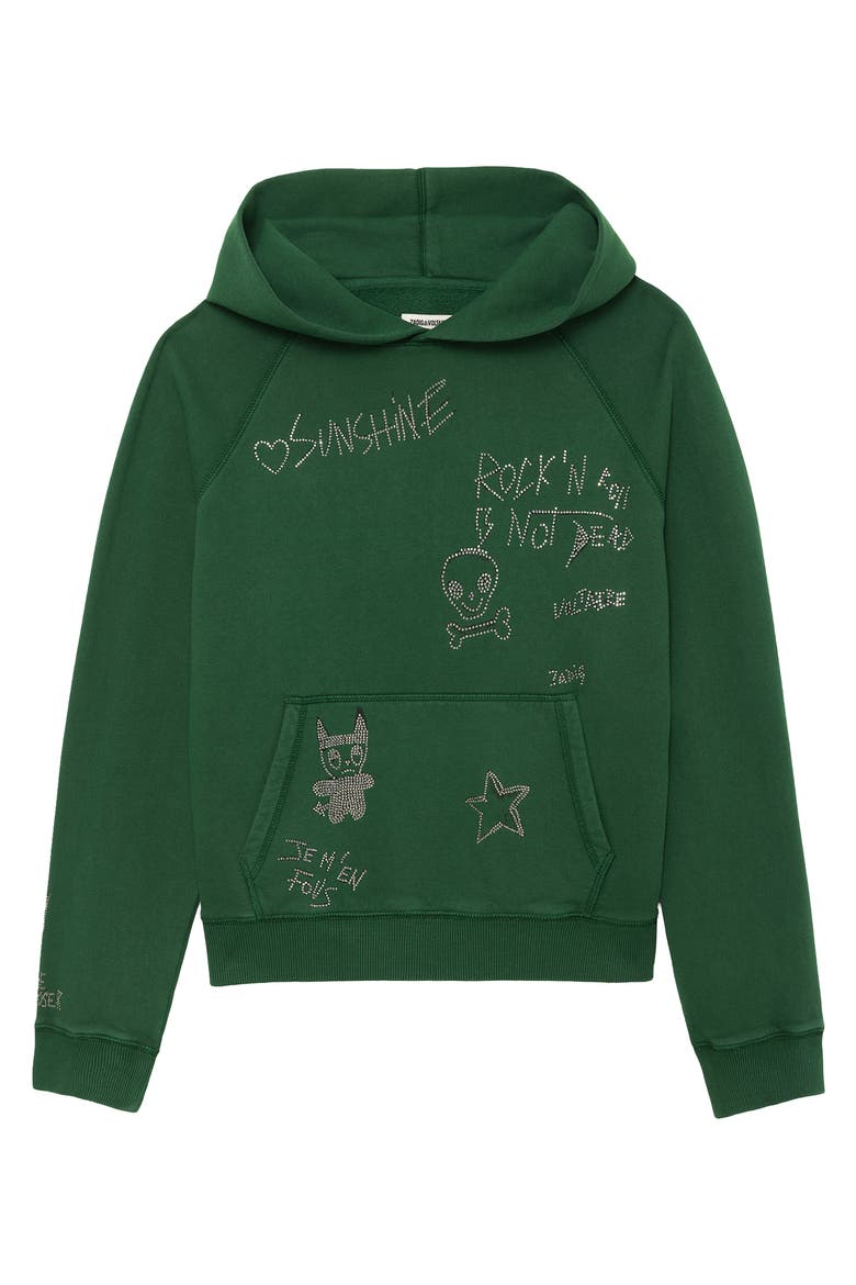 Rhinestone Graphic Hoodie, Alternate, color, RAIN FOREST
