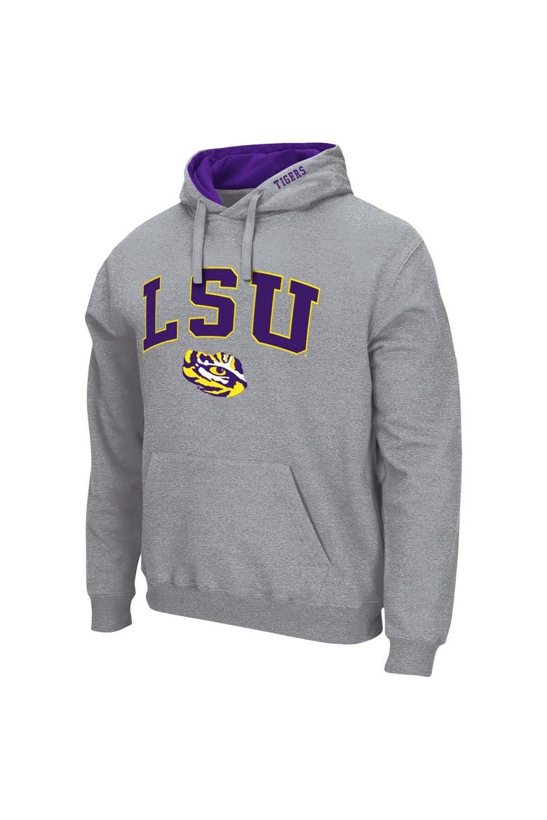 Men's Colosseum Heather Gray LSU Tigers Arch & Logo 3.0 Pullover Hoodie, Alternate, color, Heather Gray