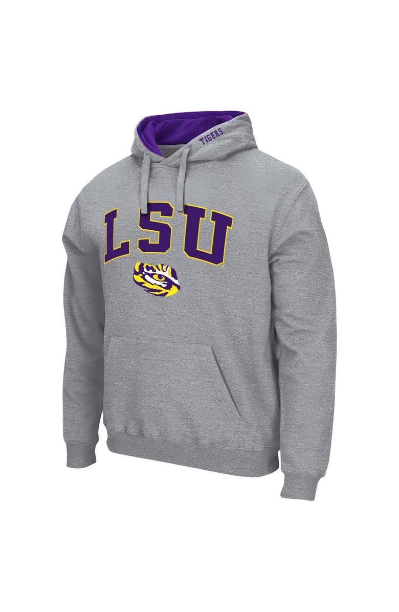 COLOSSEUM Men's Colosseum Heather Gray LSU Tigers Arch & Logo 3.0 Pullover Hoodie, Alternate, color, Heather Gray