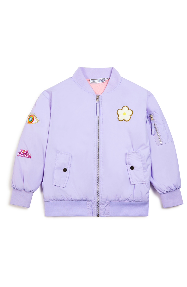 Little Chicken Girls'  Patched  Nylon Bomber Jacket, Main, color, 