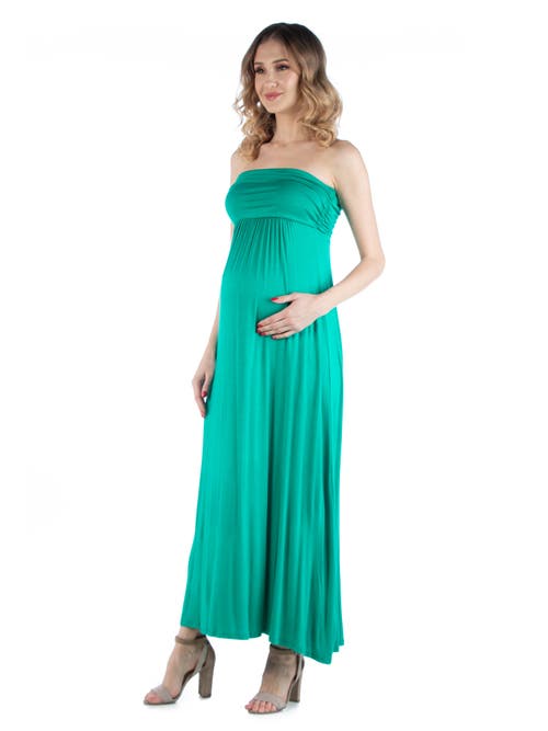 24seven Comfort Apparel Sleeveless Empire Waist Maternity Maxi Dress In Green