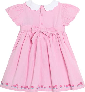 Bud Floral Embroidered Smocked Bodice Party Dress