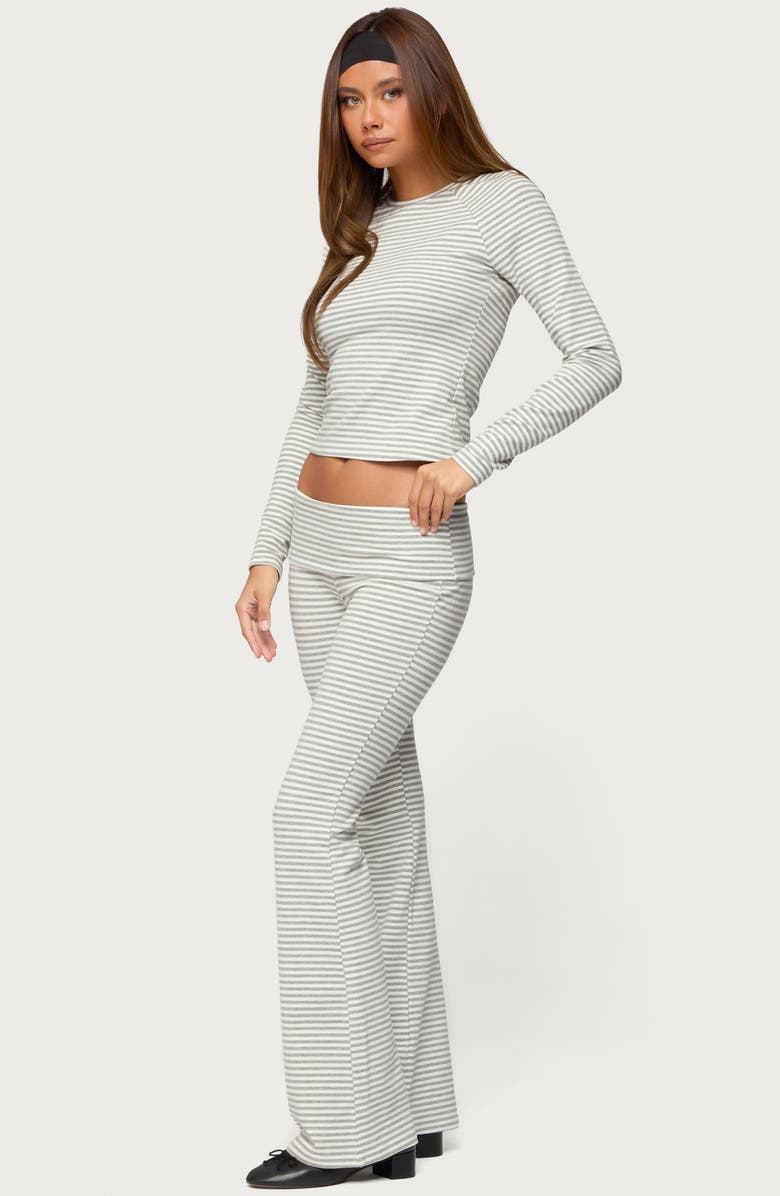 EDIKTED Kaeli Stripe Crop Cotton Blend Top, Alternate, color, Gray-And-White