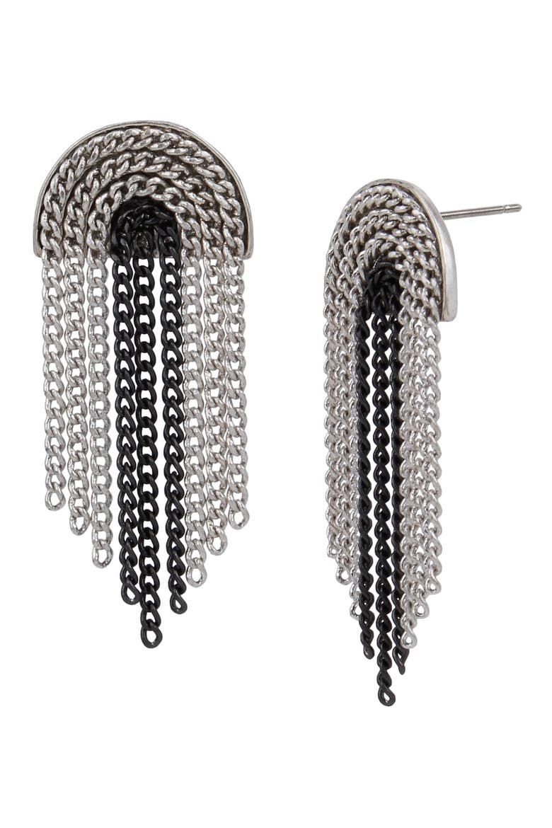 Mini Fringe Drop Earrings, Main, color, HEMATITE/ WARM SILVER