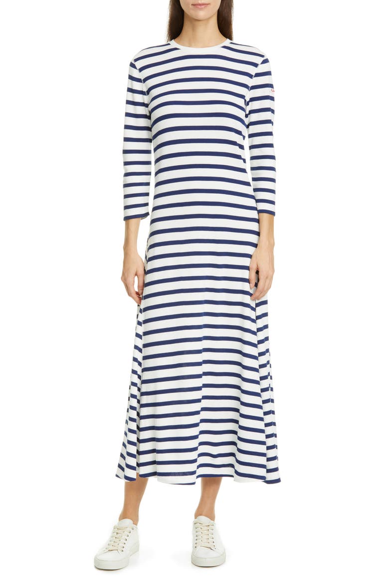 Stripe Waffle Knit Cotton Blend Dress, Main, color, NEVIS / HOLIDAY NAVY