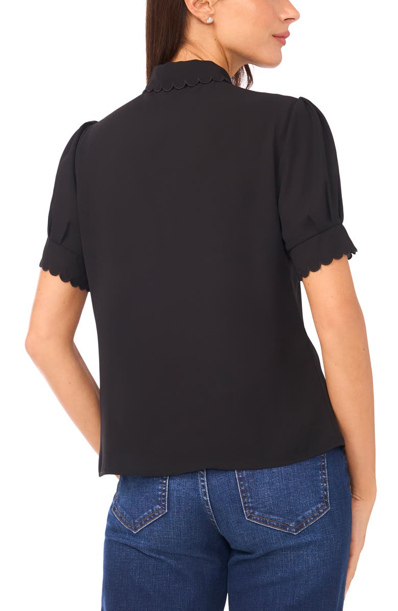 CeCe Scallop Short Sleeve Top, Alternate, color, Rich Black