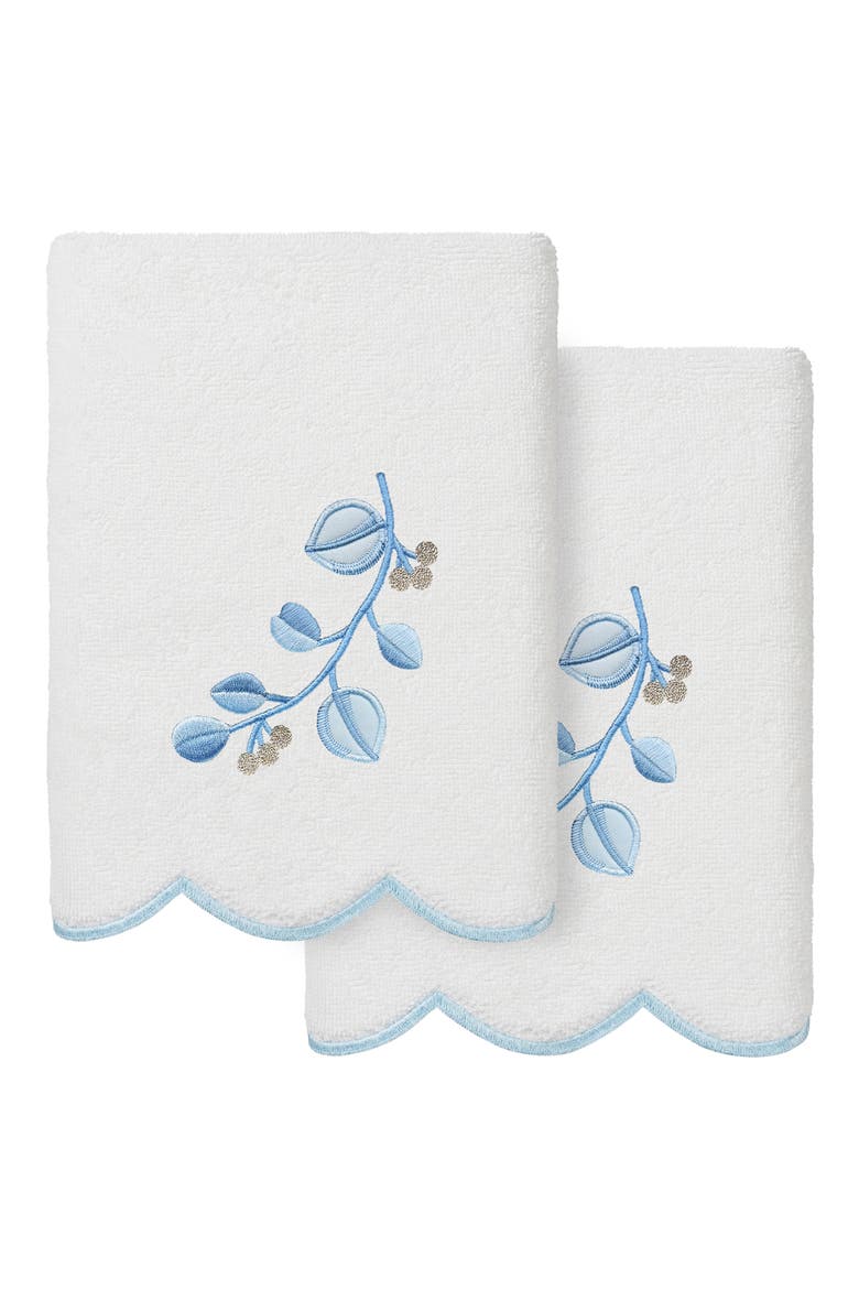 2-Piece Wild Branch Turkish Cotton Hand Towel Set, Main, color, WHITE/ BLUE